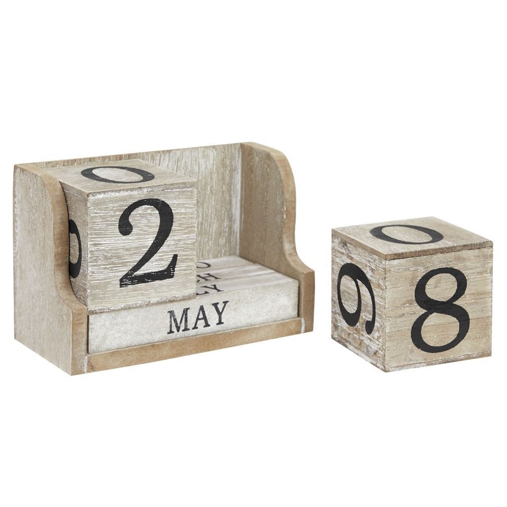 NEW Wooden Perpetual Block Calendar for Desk Wood Month Date Display Blocks